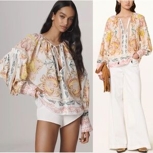 Farm Rio Maritime Magic Peasant Blouse Off-White Small NWT Anthropology Top